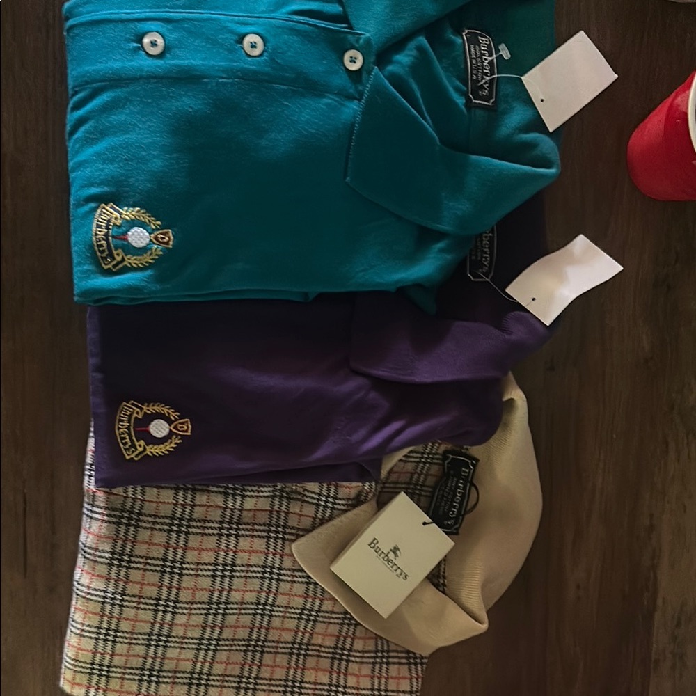 Burberry Teal and Purple Polo Shirts and Classic plaid. Each